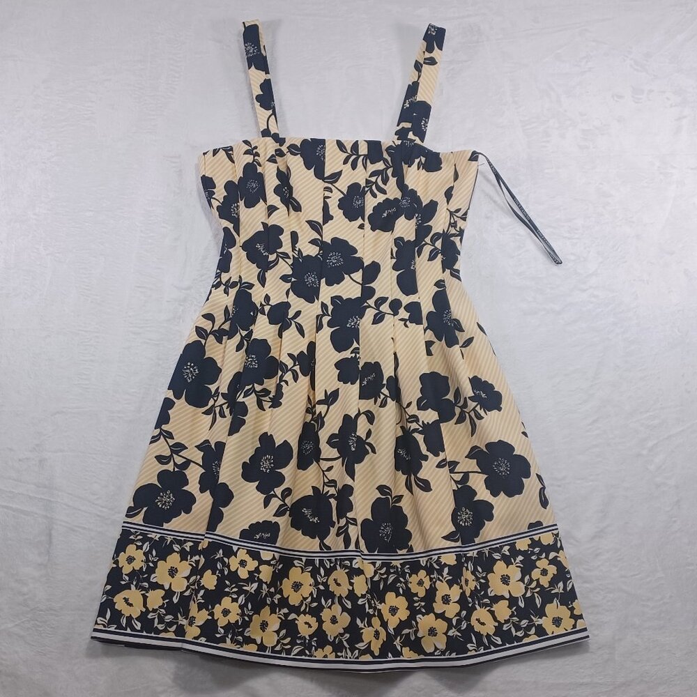 Vince Camuto Yellow Stripe Navy Floral Dress Size 10